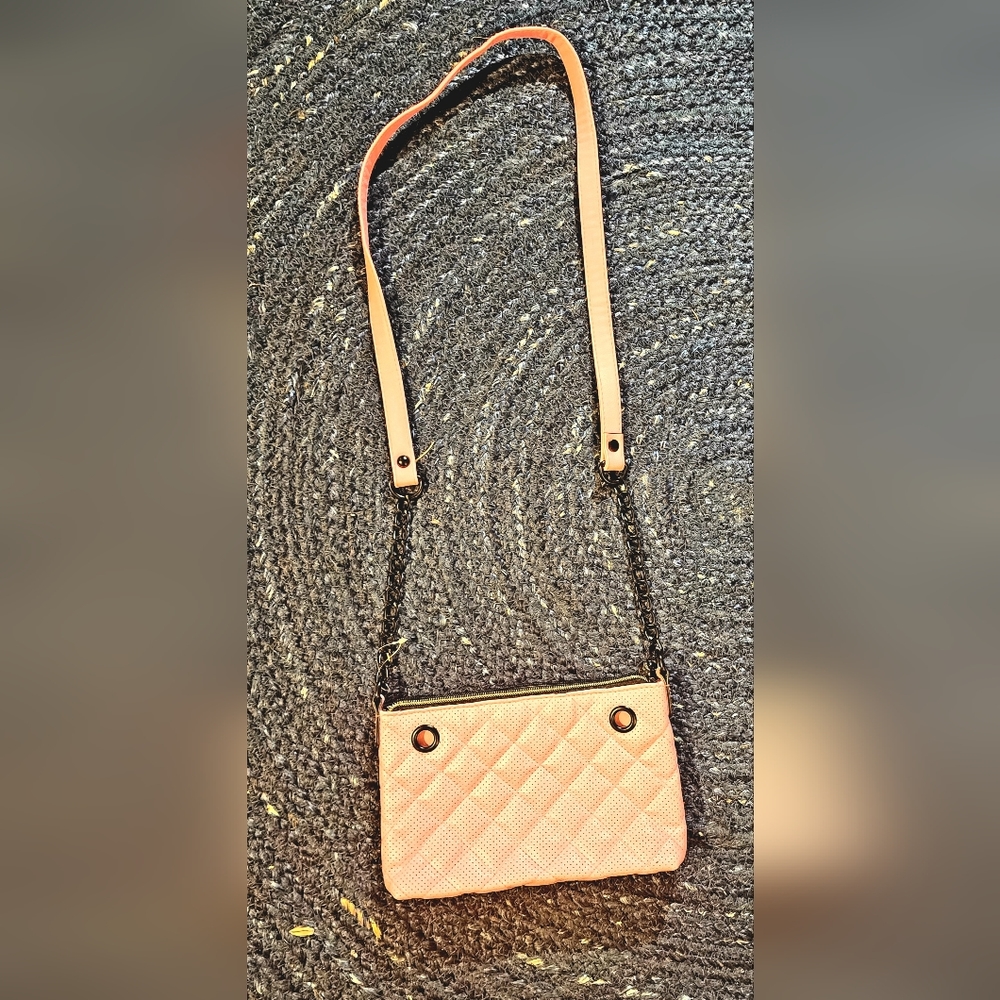 Justice Light pink quilted black chain strap crossbody purse